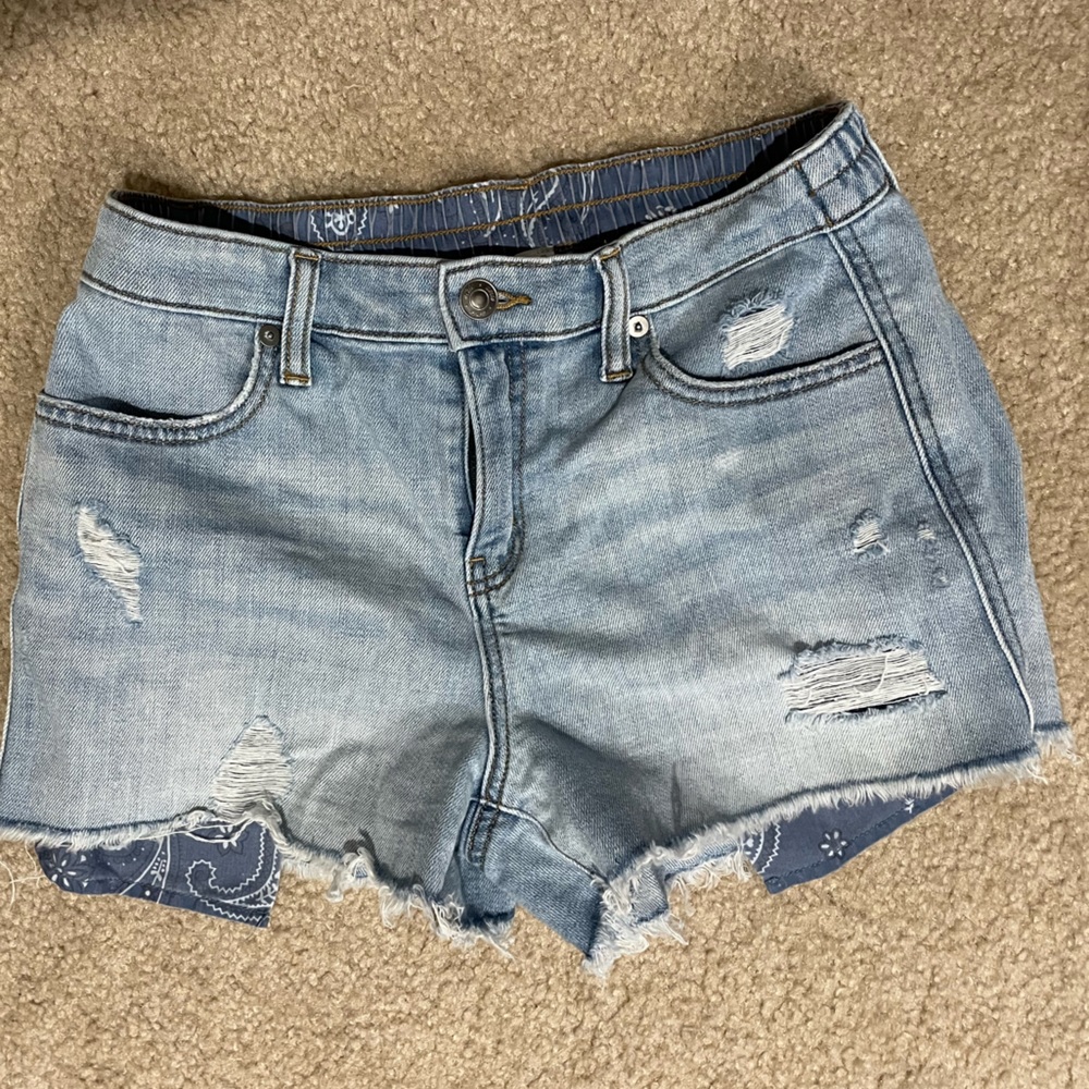 Aerie Daydream Denim Shorts Frayed Edge Elastic Back Size XS